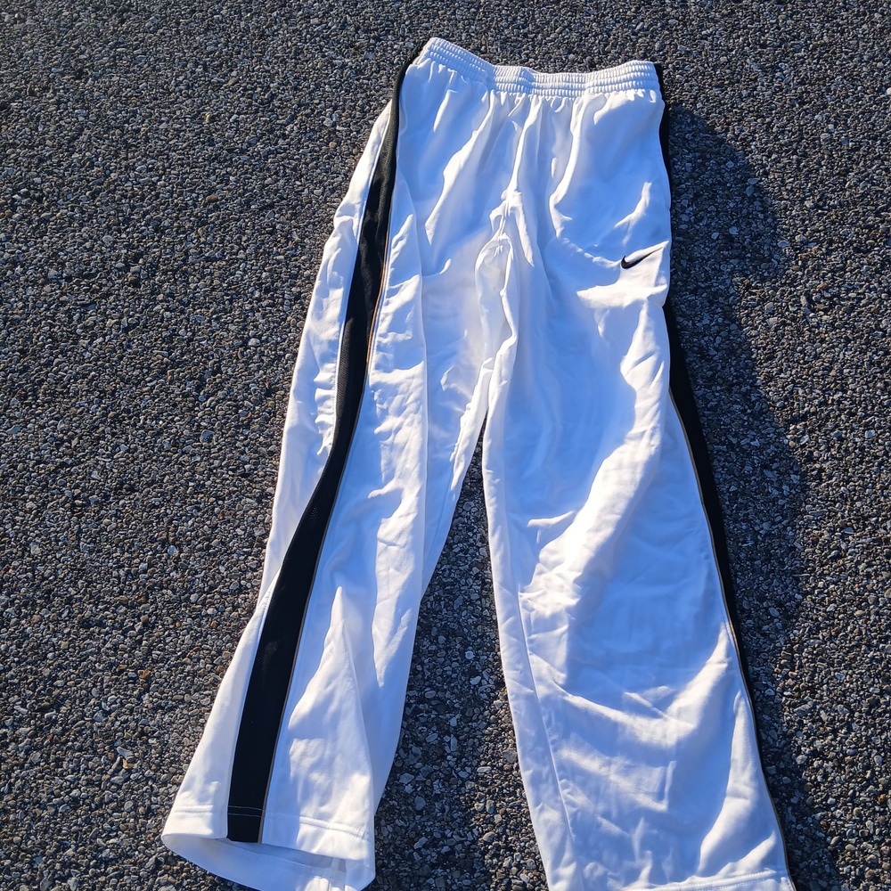 Nike Track Pants Mens Medium White Black Side Stripe Elastic Waist 416483-100